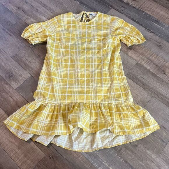 Topshop printed open back mini poplin dress in yellow check Size Petite 12 - Picture 1 of 9